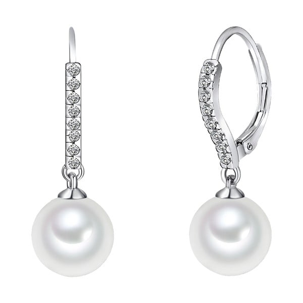 Bílé perlové náušnice se zirkony Pearls Of London