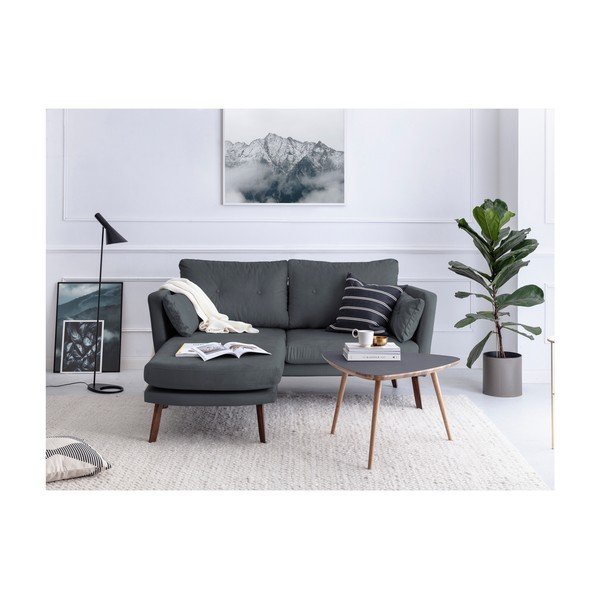 Šedá třímístná pohovka Mazzini Sofas Elena, s lenoškou na levém rohu-image-2
