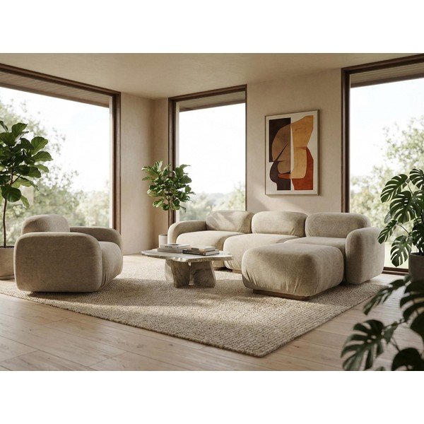 Šedý modul pohovky z textilie bouclé (levý roh) Ailani – Makamii-image-1