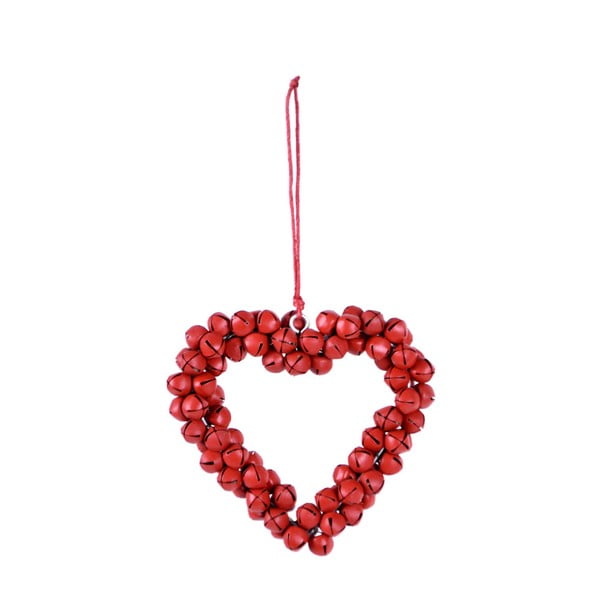 Červené závěsné dekorativní srdce z kovových rolniček Ego Dekor Bells, výška 8,5 cm