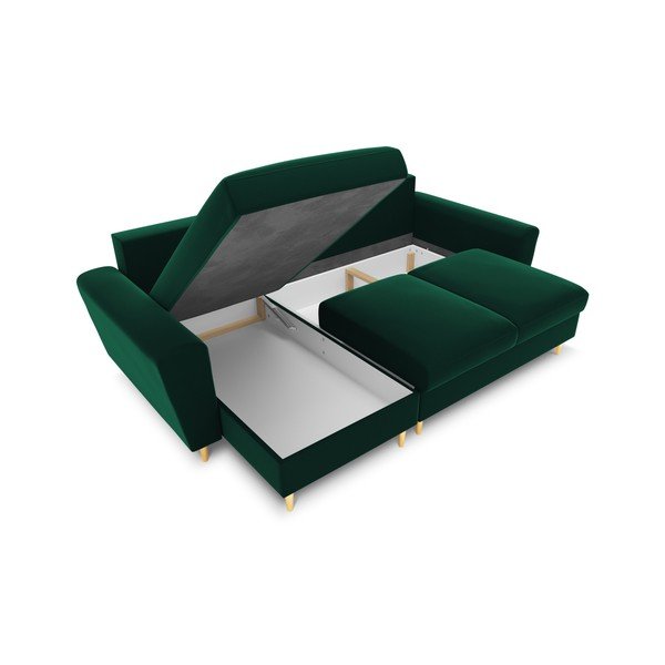 Zelená sametová rozkládací/s úložným prostorem rohová pohovka Kyoto – Cosmopolitan Design-image-2