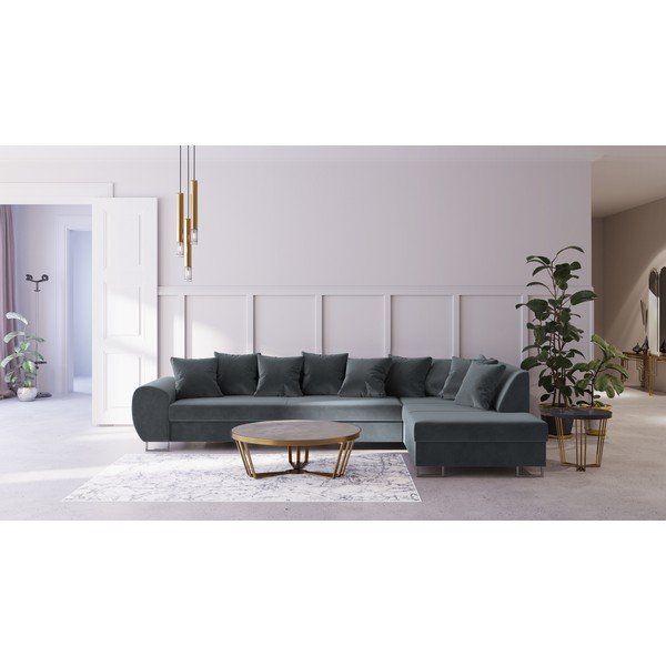 Šedá sametová rohová pohovka Kooko Home Calmato, pravý roh-image-1