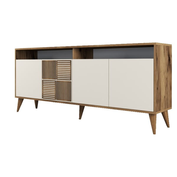Nízká komoda v dekoru ořechu v krémové a přírodní barvě 180x79 cm Milan – Kalune Design