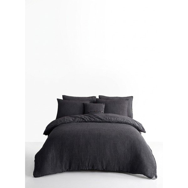 Antracitové povlečení na jednolůžko z bavlny Renforcé 140x200 cm Waffle Striped – Mila Home Luxury