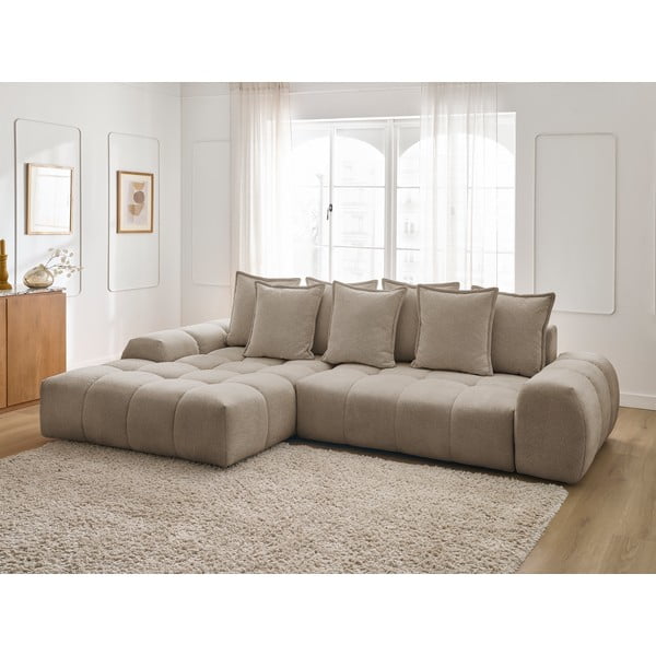 Taupe žinylková rozkládací/s úložným prostorem rohová pohovka (levý roh/s lenoškou) Everest – Bobochic Paris-image-1
