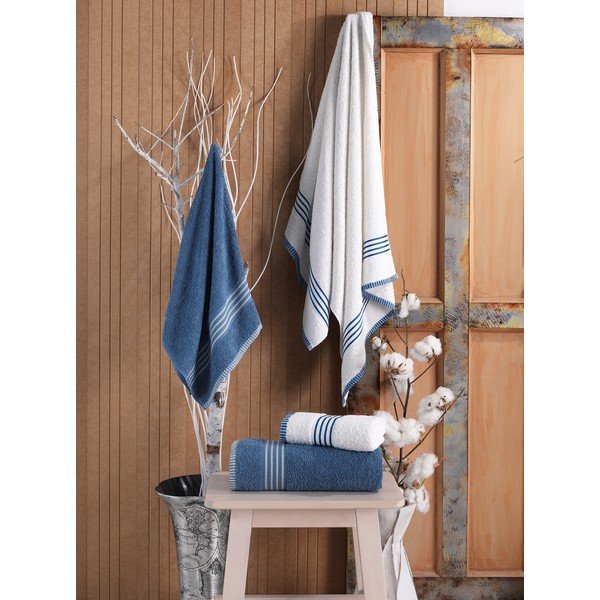 Bílé/modré bavlněné ručníky a osušky v sadě 4 ks – Mila Home-image-3