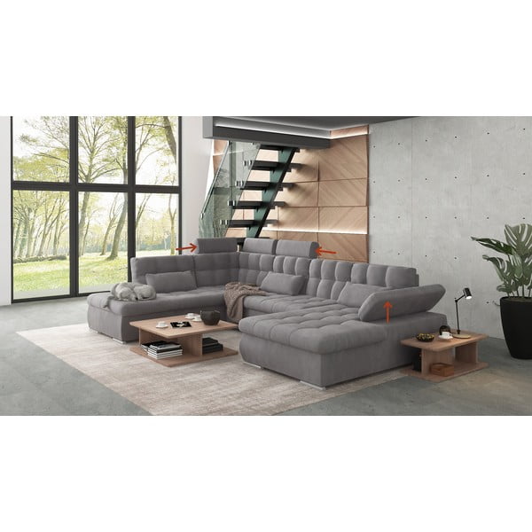 Šedá rozkládací/s úložným prostorem rohová pohovka (levý roh/do "U") Merkur – Ropez-image-1