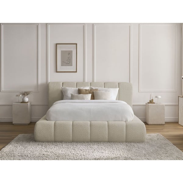 Béžová čalouněná dvoulůžková postel s úložným prostorem s roštem 140x190 cm Denali – Bobochic Paris-image-1