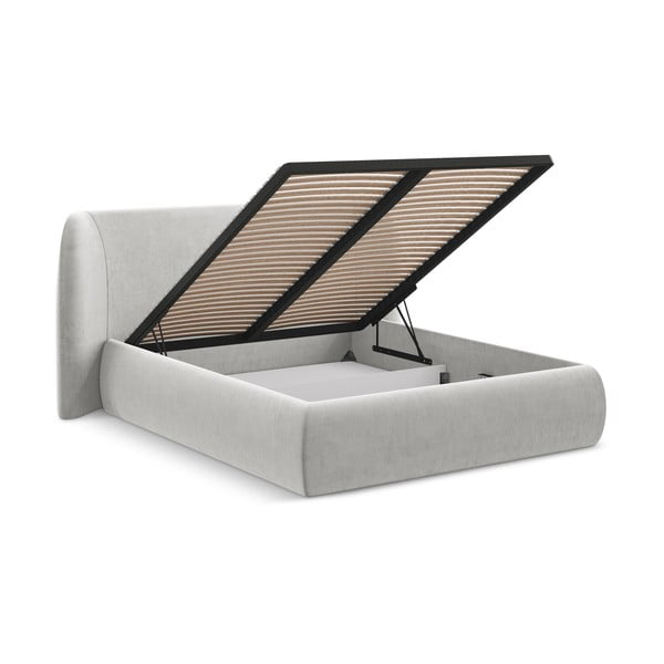 Světle šedá čalouněná dvoulůžková postel s úložným prostorem s roštem 140x200 cm Hauke – Makamii-image-2