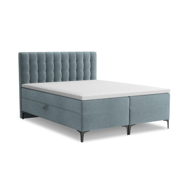 Světle modrá boxspring postel s úložným prostorem 180x200 cm Puhala – Makamii