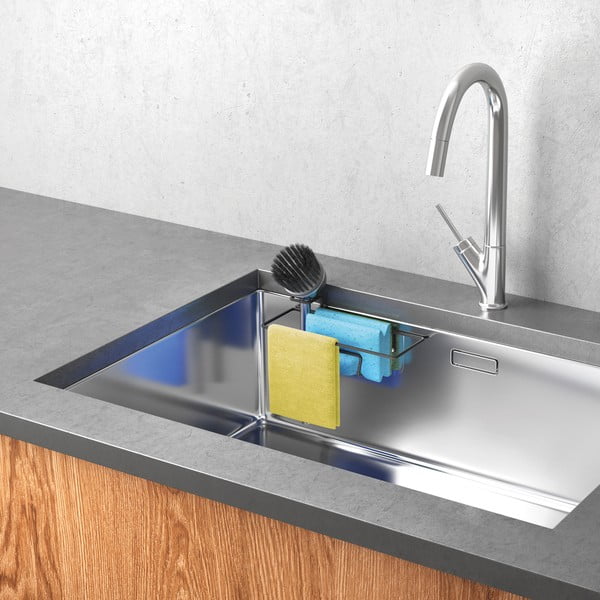 Matně černý kovový organizér ke dřezu bez vrtání Lava – Metaltex-image-1