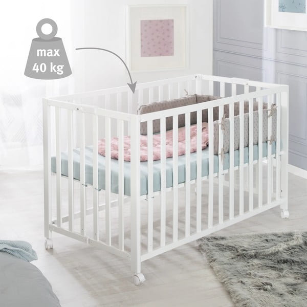 Bílá skládací postýlka na kolečkách 60x120 cm Fold up – Roba-image-1