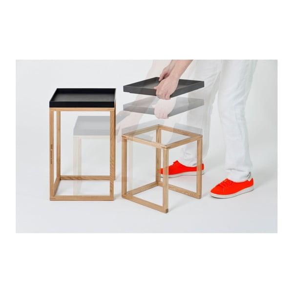 Sada 2 dubových odkládacích stolků s černou deskou Wireworks Oak-image-4