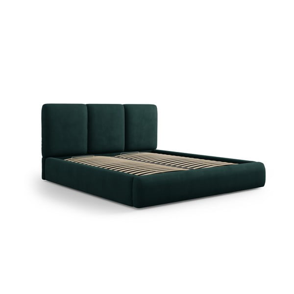 Tmavě zelená čalouněná dvoulůžková postel s úložným prostorem s roštem 200x200 cm Brody – Mazzini Beds