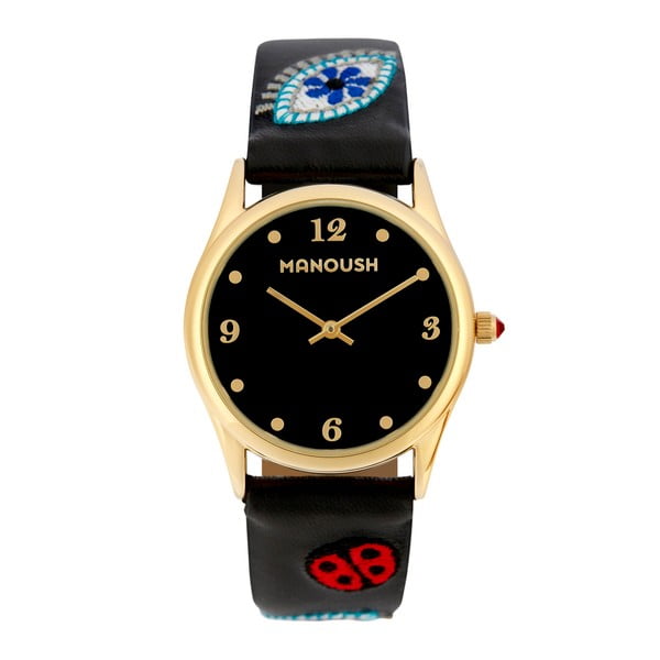 Dámské hodinky černé barvy s koženým páskem Manoush Ladybird