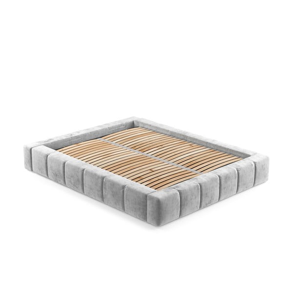 Světle šedá čalouněná dvoulůžková postel s úložným prostorem s roštem 160x200 cm Aruba L – Maison de Rêve-image-3