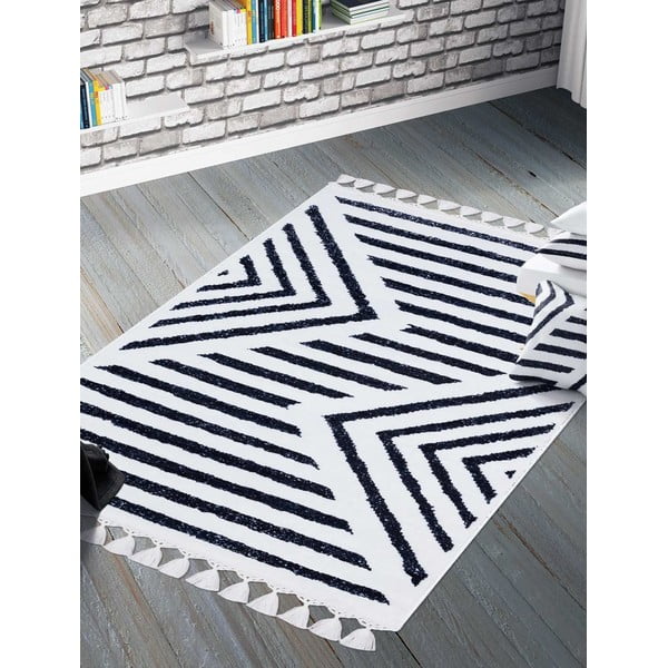 Bílo-modrý pratelný koberec běhoun 300x80 cm - Vitaus-image-1