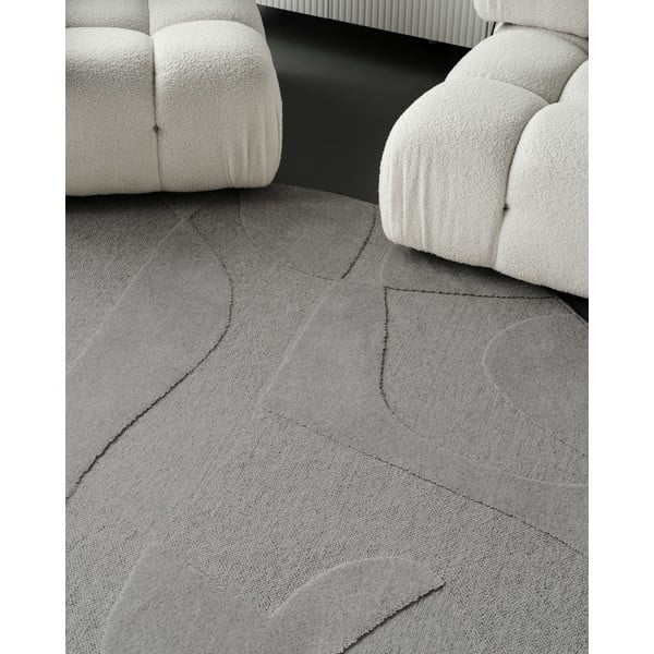 Šedý vlněný kulatý koberec ø 120 cm Morphic Botanica – Agnella-image-3