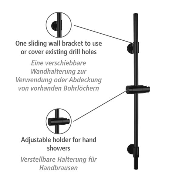 Černá nástěnná sprchová tyč z nerezové oceli 66 cm Basic – Wenko-image-3