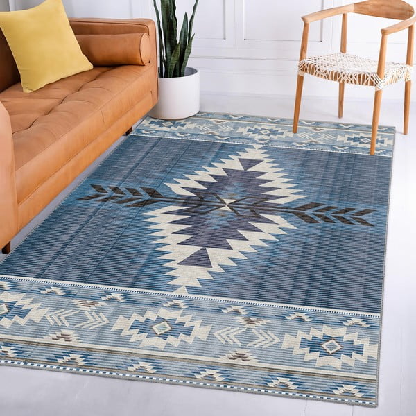 Modrý pratelný koberec 80x150 cm Ethnic Geo – Mila Home-image-3