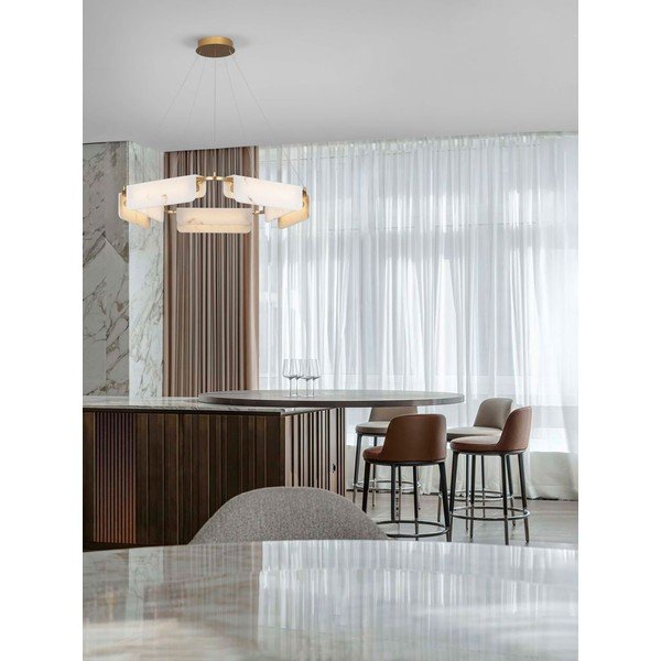 Krémové/v mosazné barvě LED stmívatelné závěsné svítidlo v dekoru mramoru ø 93 cm Aider – Nova Luce-image-1