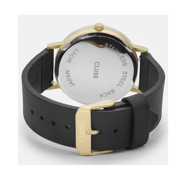 Dámské černé hodinky s koženým řemínkem a mramorovým ciferníkem Cluse La Roche Rose-image-2