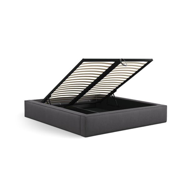 Tmavě šedá čalouněná dvoulůžková postel s úložným prostorem s roštem 140x200 cm Simon Darren – Micadoni -image-4