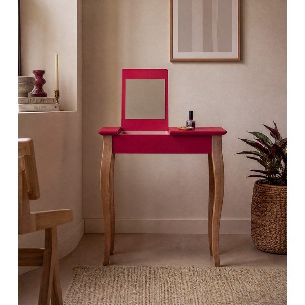 Červený toaletní stolek se zrcadlem Ragaba Lillo, šířka 65 cm-image-3