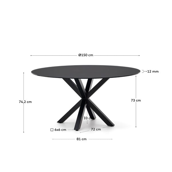 Černý kulatý jídelní stůl se skleněnou deskou ø 150 cm Argo – Kave Home-image-4