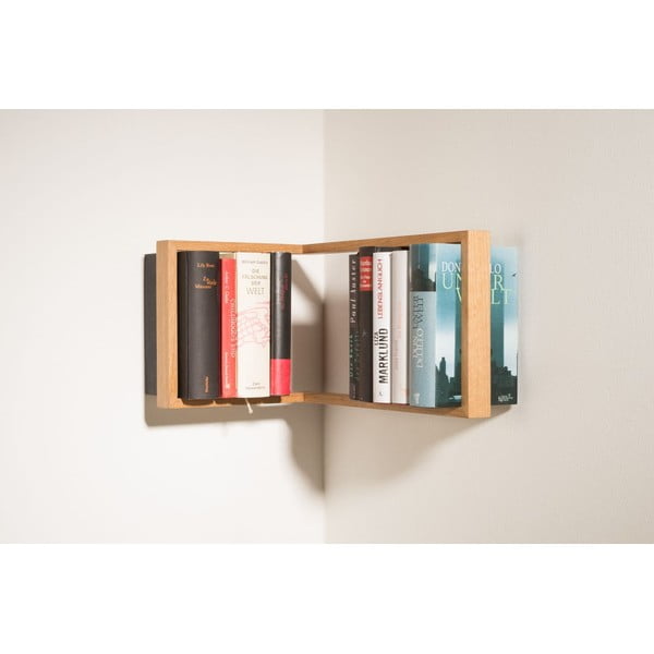 Rohová knižní police z dubového dřeva das kleine b b1, výška 22 cm