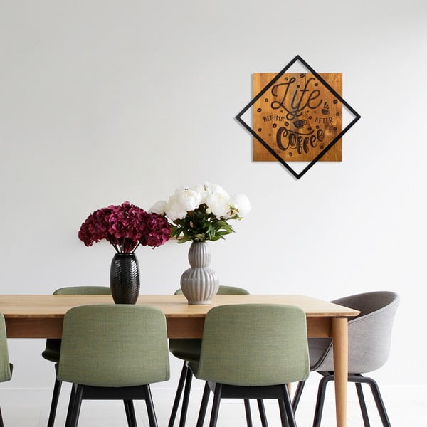 Dřevěno-kovová nástěnná dekorace 54x54 cm Life Begins After Coffee – Wallity-image-1