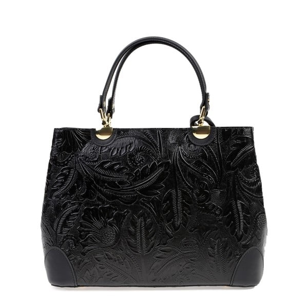 Černá kožená kabelka Carla Ferreri Floral