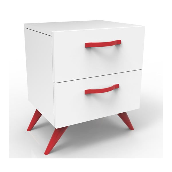 Bílý noční stolek s červenýma nohama Magenta Home Coulour Series, výška 55,3 cm