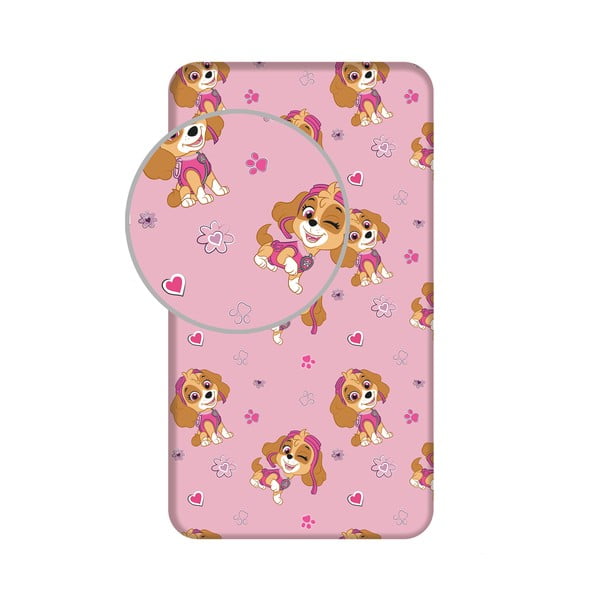 Růžové napínací bavlněné dětské prostěradlo na jednolůžko 90x200 cm Paw Patrol – Jerry Fabrics