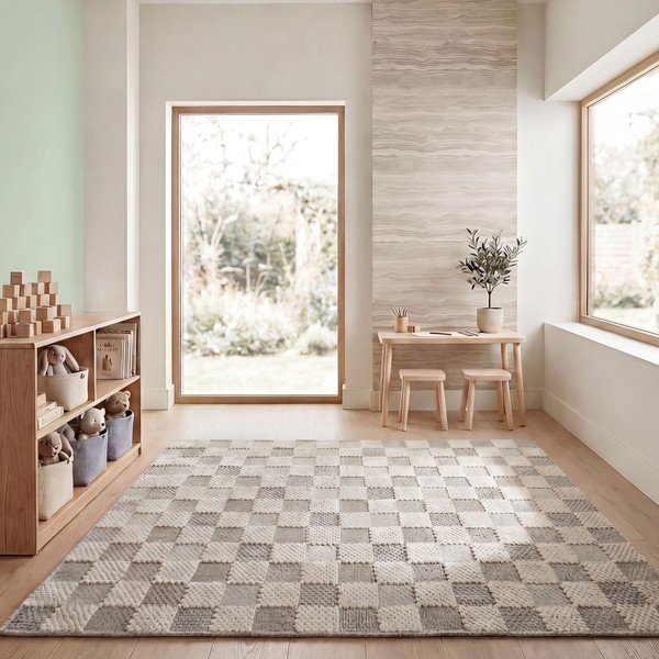 Zelený pratelný koberec s příměsí bavlny 155x230 cm Muted Checkerboard – Flair Rugs-image-1