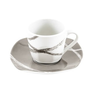 Sada 6 bílo-hnědých porcelánových hrnků s podšálky Villa Altachiara Sandy