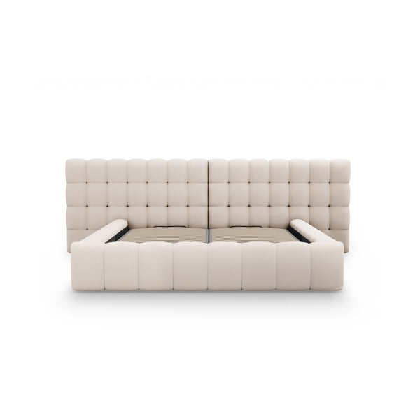 Béžová čalouněná dvoulůžková postel s úložným prostorem a roštem 160x200 cm Mamaia – Micadoni Home-image-4