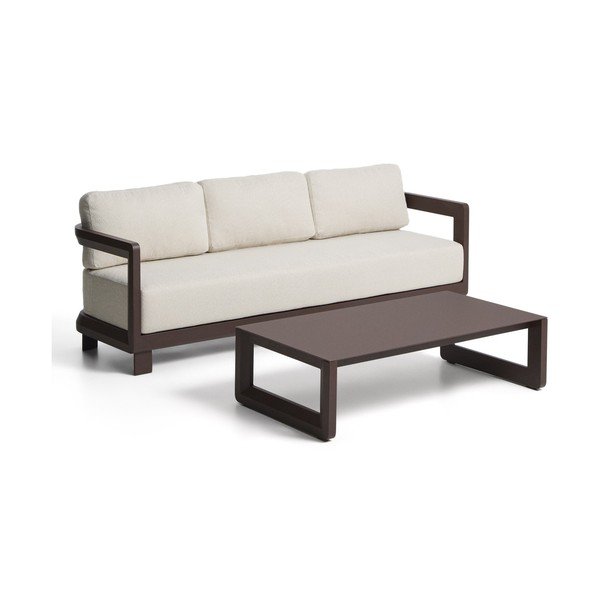 Hnědý/béžový hliníkový zahradní lounge set pro 3 osoby Nerano – Kave Home