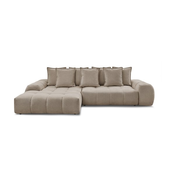 Taupe žinylková rozkládací/s úložným prostorem rohová pohovka (levý roh/s lenoškou) Everest – Bobochic Paris