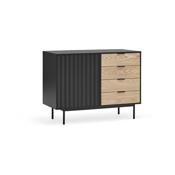 Nízká komoda v dekoru dubu v černo-přírodní barvě 108x80 cm Sierra – Teulat-image-3