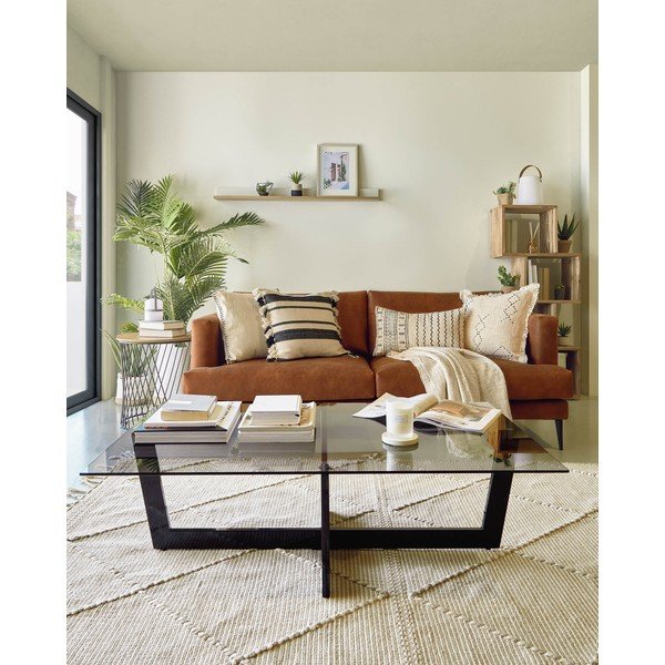 Černý konferenční stolek se skleněnou deskou 70x120 cm Plam – Kave Home-image-1