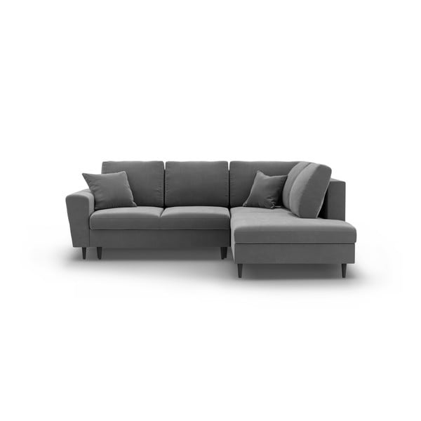 Světle šedá sametová rozkládací/s úložným prostorem rohová pohovka (pravý roh/do L) Kyoto – Cosmopolitan Design