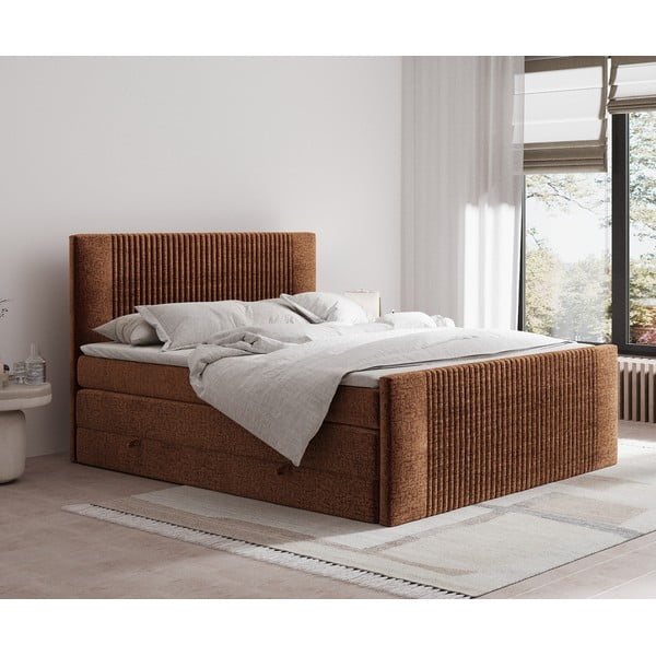Oranžová boxspring postel s úložným prostorem 160x200 cm Bergamo – Maison de Rêve-image-1