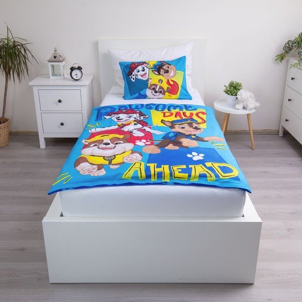 Modré bavlněné dětské povlečení do postýlky 100x135 cm Paw Patrol "Pawsome days ahead" – Jerry Fabrics-image-1