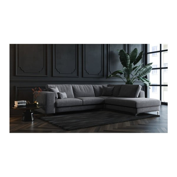 Tmavě šedá rozkládací rohová pohovka Devichy Rothe, pravý roh-image-4