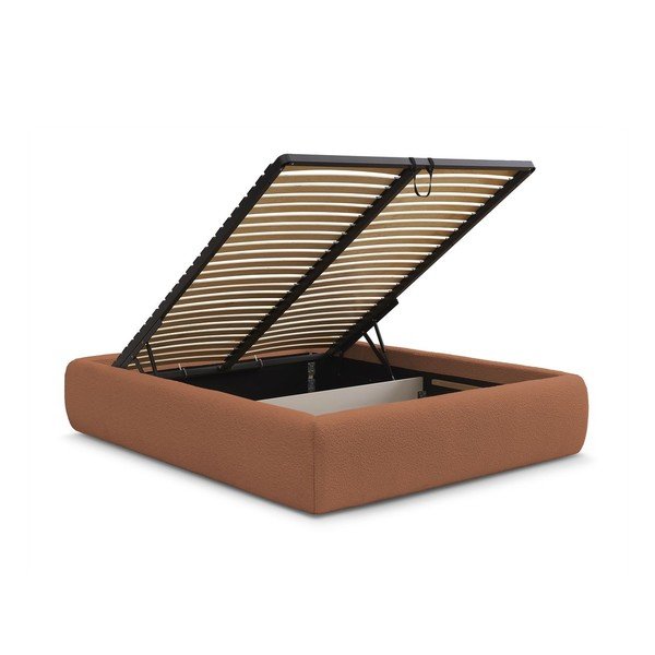 Oranžová čalouněná dvoulůžková postel s úložným prostorem/bez čela s roštem 160x200 cm Inera – Bobochic Paris-image-3