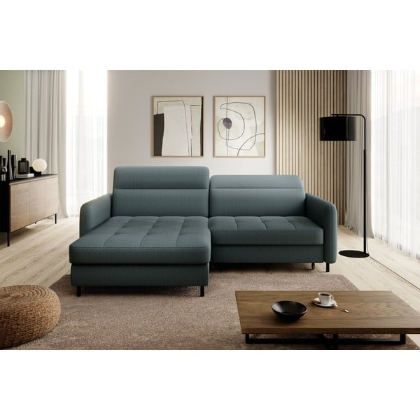 Šedozelená sametová rozkládací/s úložným prostorem rohová pohovka (levý roh/s lenoškou) Gomsi – ELTAP-image-3