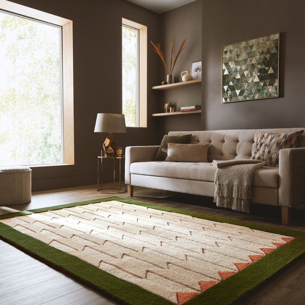 Zelený/v přírodní barvě ručně tkaný vlněný koberec 160x230 cm Apex Border Wool – Flair Rugs-image-1