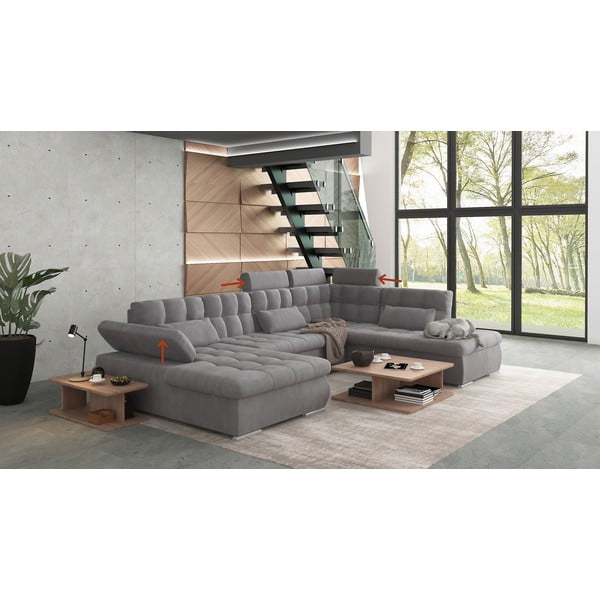 Šedá rozkládací/s úložným prostorem rohová pohovka (pravý roh/do "U") Merkur – Ropez-image-1