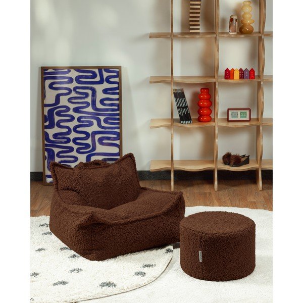 Tmavě hnědý dětský sedací vak z textilie bouclé Warm Hazel – Wigiwama-image-1
